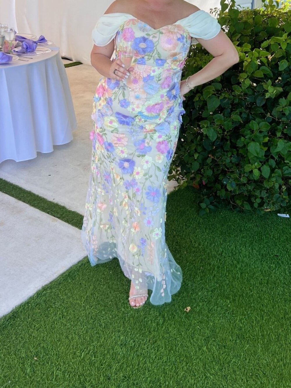 Brand Floral Embroidered Off-the-Shoulder Maxi Dress